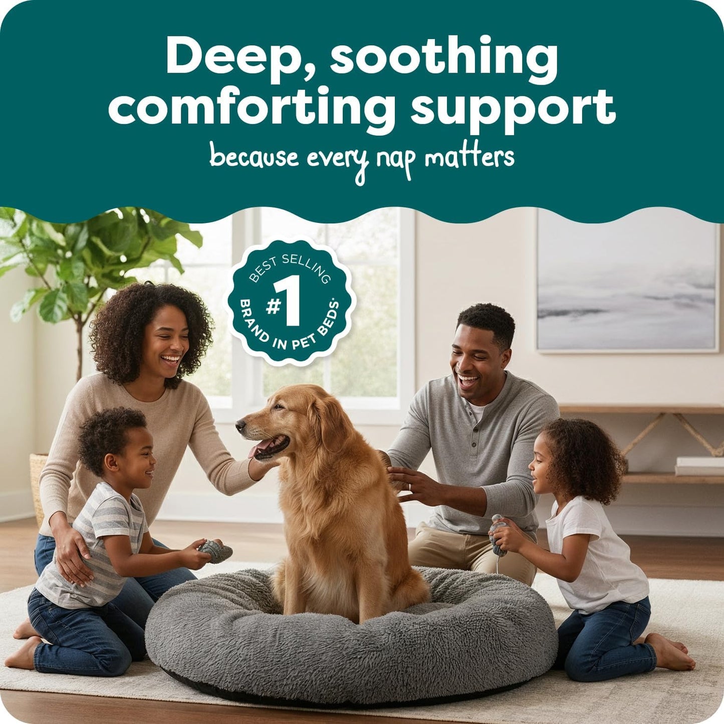 45" Calming Donut Dog Bed for Large Dogs, round Plush Donut Design with Soft Filling for Snuggling Comfort, Removable Washable Cover, Jumbo XL, Shaggy Faux Fur, Gray