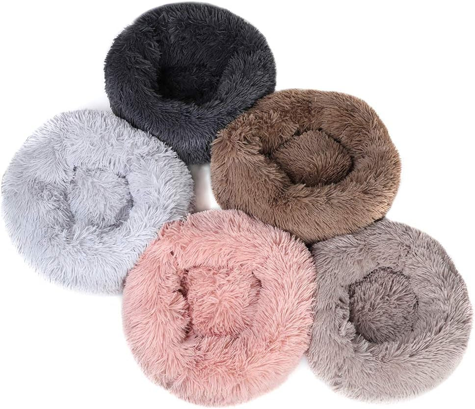 Kitten Puppy Bed Extra Small XS round Dog Cat Beds anti Anxiety Plush Pet Calming Donut Bed with Non-Slip Waterproof Bottom, Washable (15.7", Light Grey)