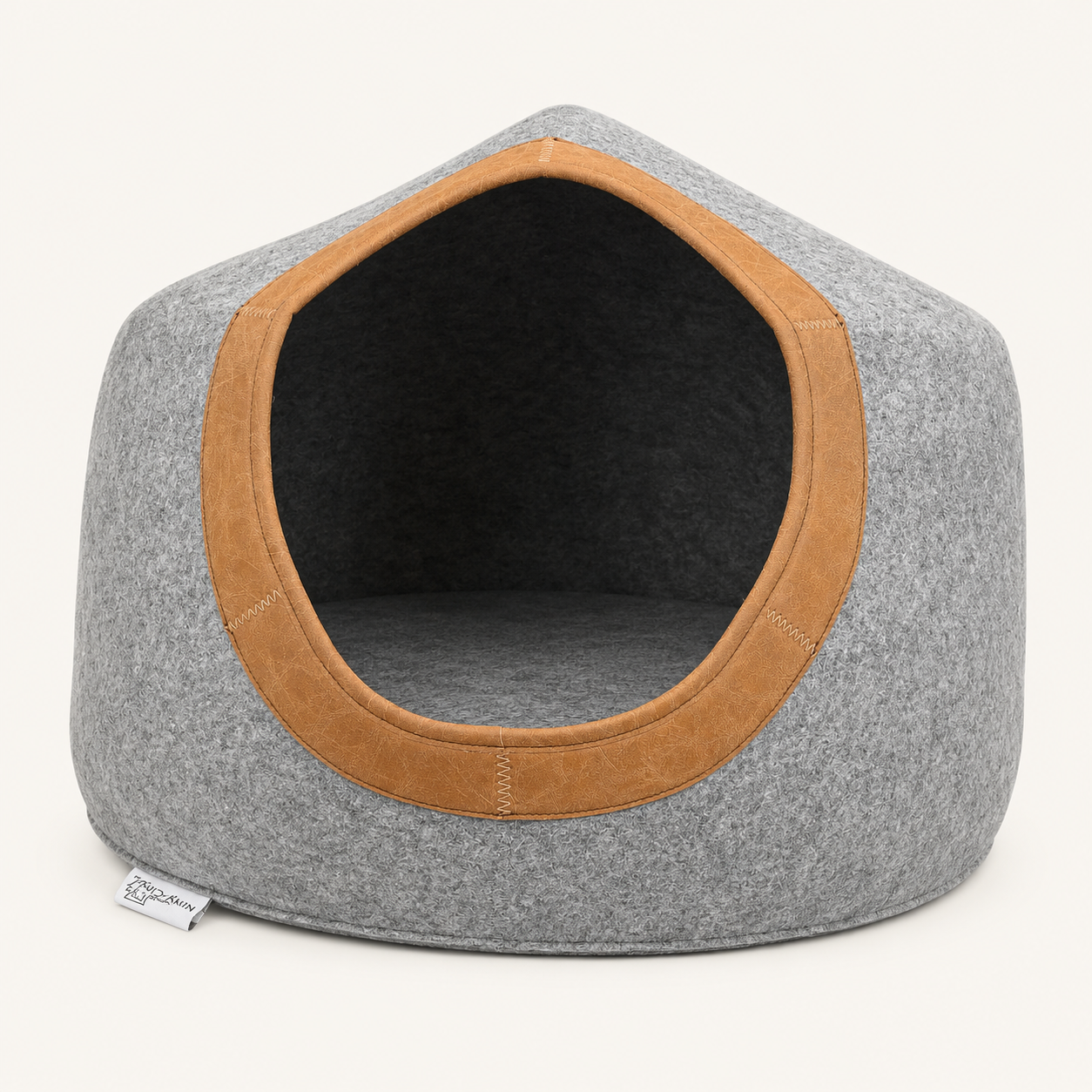 Large Felt Cat Cave with Leather Trim