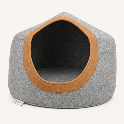 Large Felt Cat Cave with Leather Trim