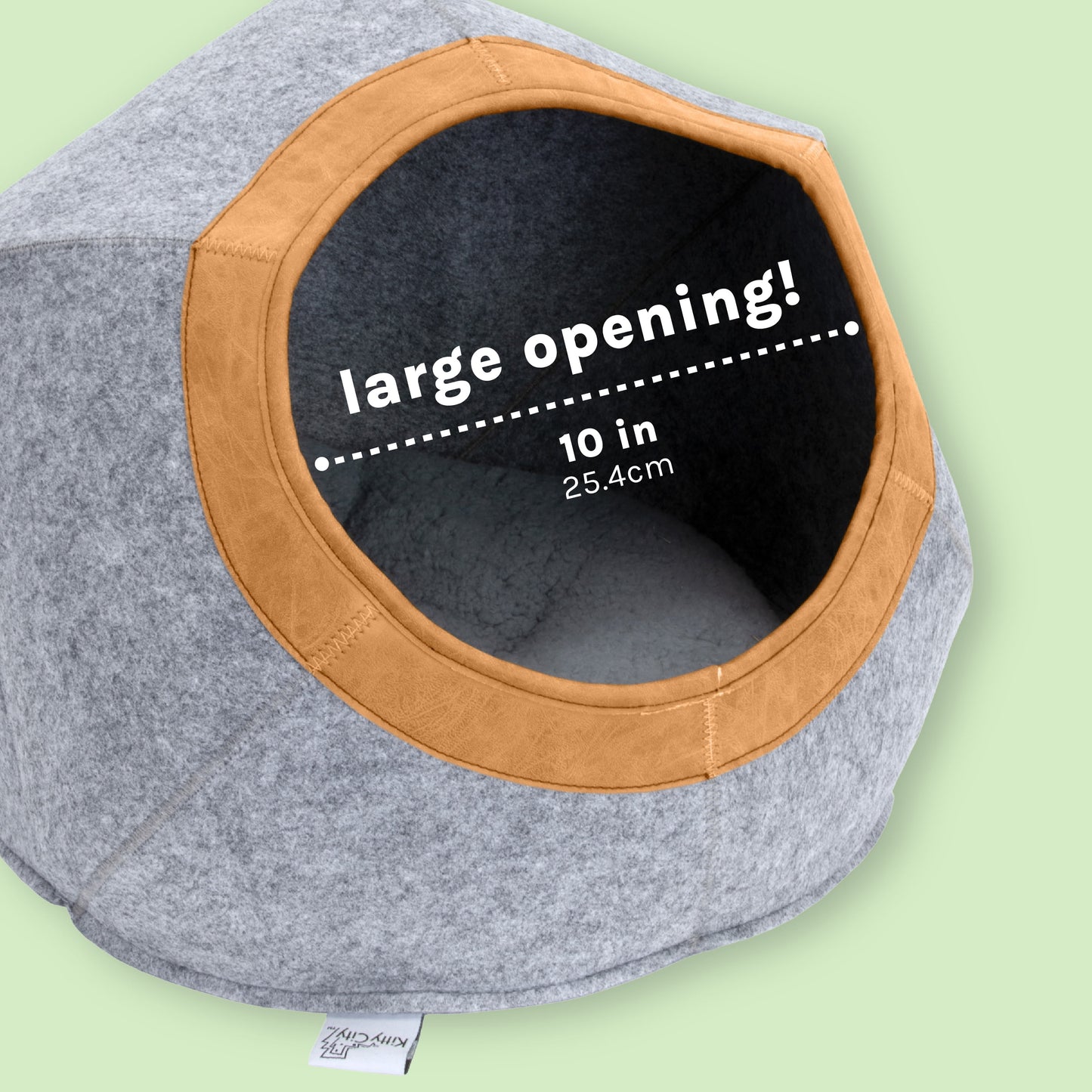 Large Felt Cat Cave with Faux Leather Trim, Washable Cushion, Gray