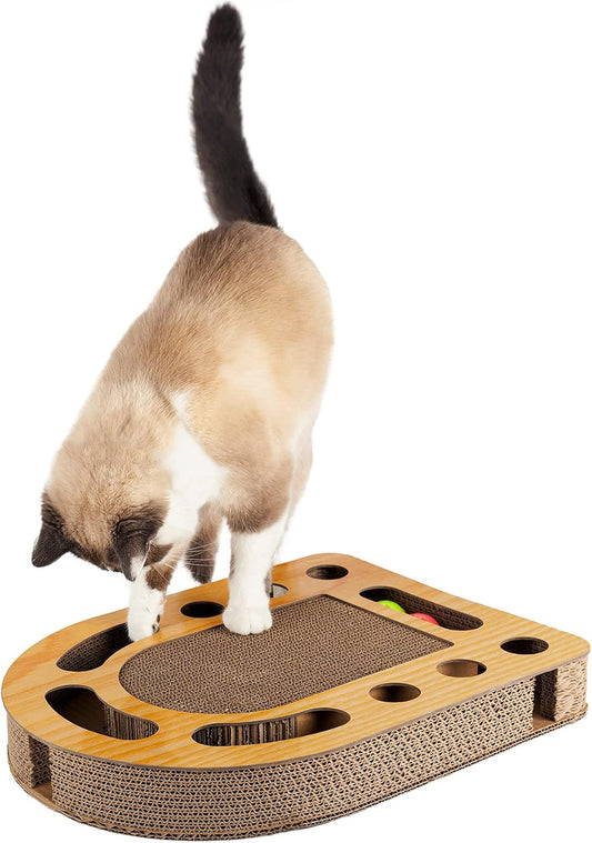 Scratching Pad Ball Track Cat Toy W/ Catnip for Indoor Cats - Archway Busy Box Scratcher - Tan, One Size