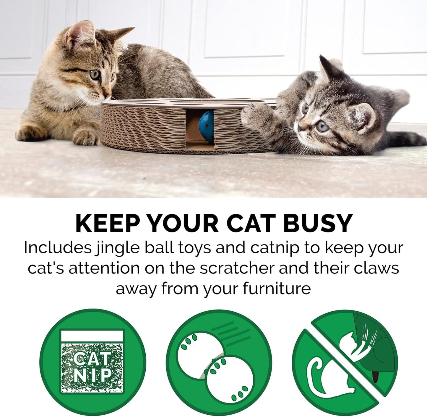 Scratching Pad Ball Track Cat Toy W/ Catnip for Indoor Cats - Archway Busy Box Scratcher - Tan, One Size