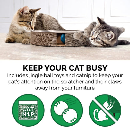 Scratching Pad Ball Track Cat Toy W/ Catnip for Indoor Cats - Archway Busy Box Scratcher - Tan, One Size