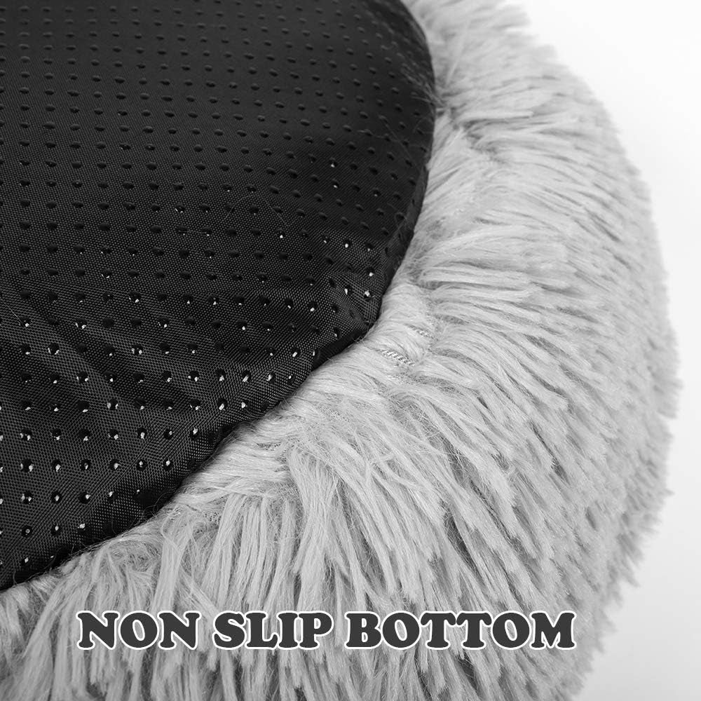 Kitten Puppy Bed Extra Small XS round Dog Cat Beds anti Anxiety Plush Pet Calming Donut Bed with Non-Slip Waterproof Bottom, Washable (15.7", Light Grey)