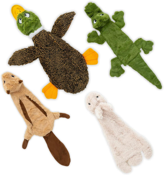 Squeaky Dog Toys with Soft Durable Fabric for Small, Medium and Large Pets Interactive Toy for Indoor Play, Supports Active Biting and Play - 4 Figures, Large
