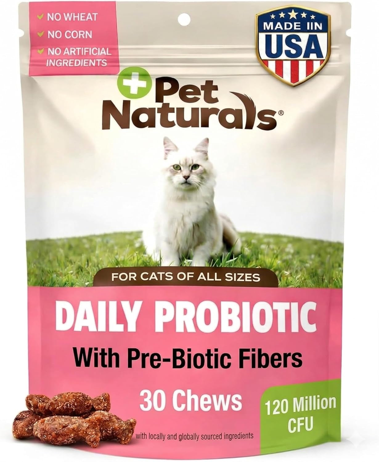 Daily Probiotic Soft Chews for Cats, Digestive and Immune Support Supplement, 100 Million CFU per Chew, Duck, 30 Count