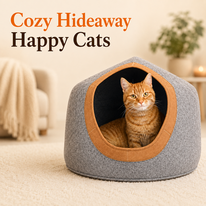 Large Felt Cat Cave with Leather Trim