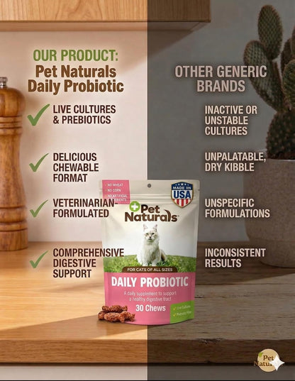 Daily Probiotic Soft Chews for Cats, Digestive and Immune Support Supplement, 100 Million CFU per Chew, Duck, 30 Count