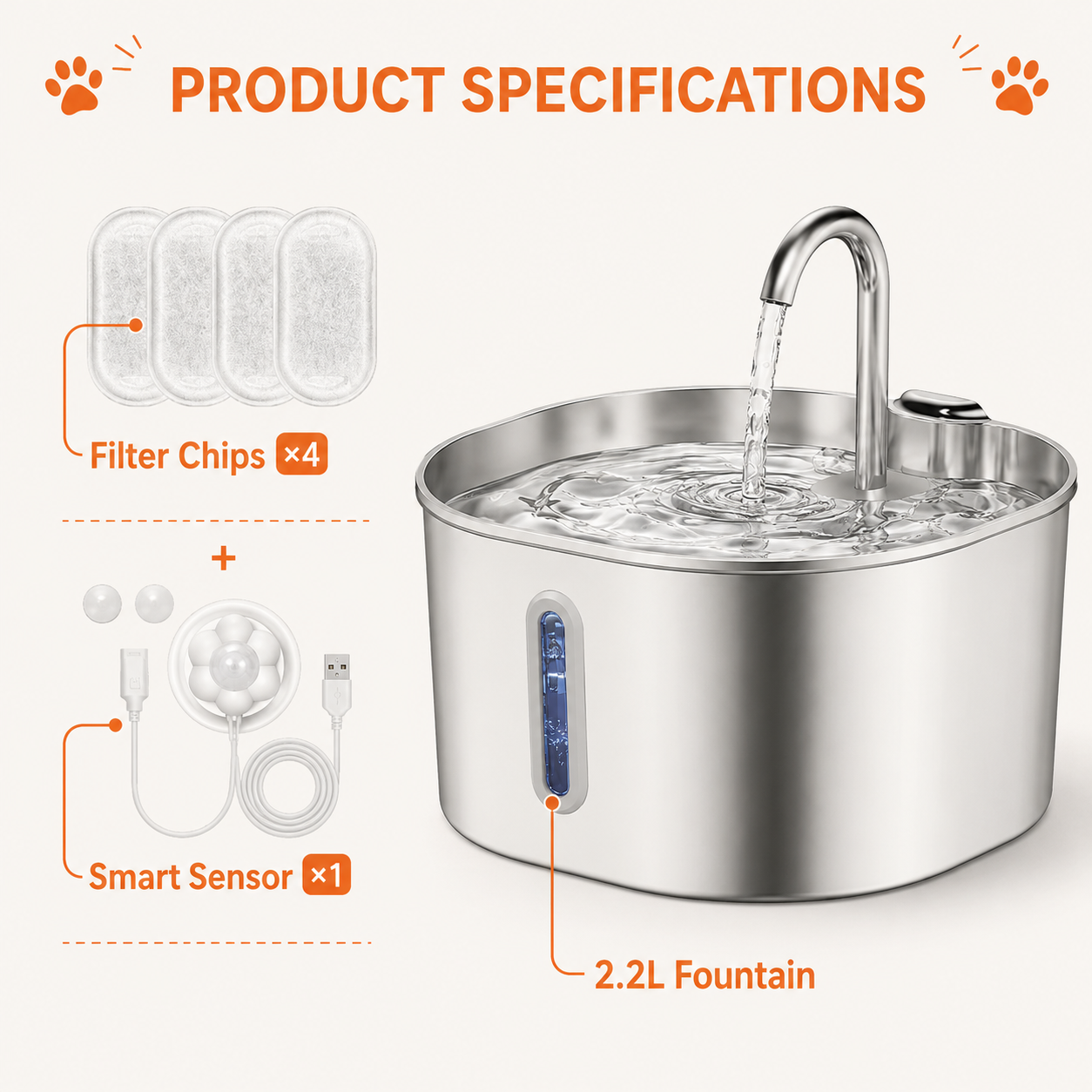 Stainless Steel Auto Cat Water Fountain