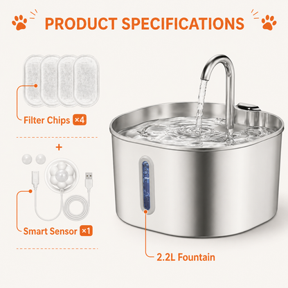 Stainless Steel Auto Cat Water Fountain