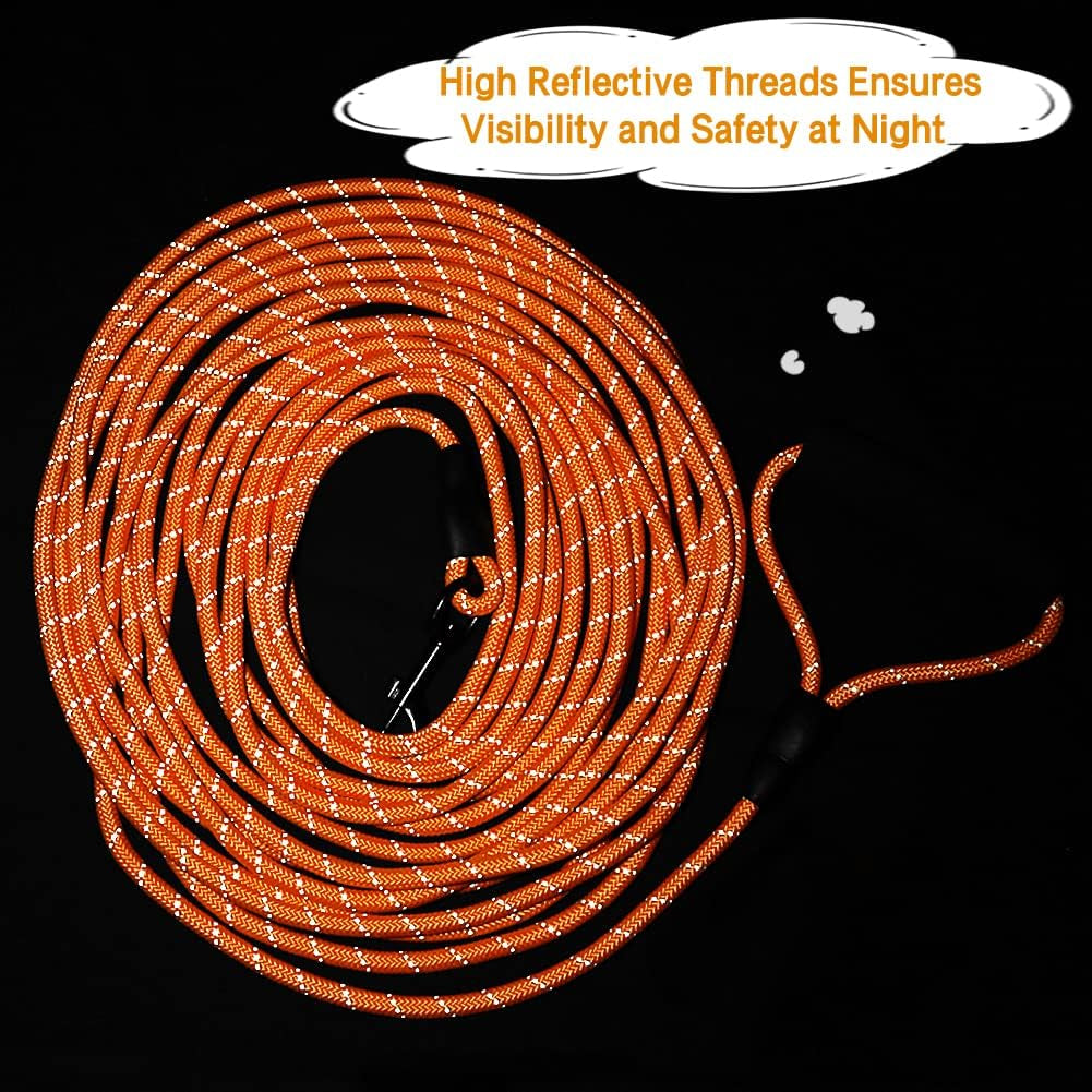 Floating Long Dog Leash, 20Ft Dog Training Leash for outside and Yard, Reflective Long Line Lead with Soft Handle for Beach and Swimming (Orange)