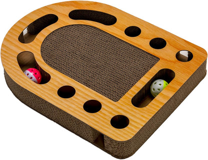 Scratching Pad Ball Track Cat Toy W/ Catnip for Indoor Cats - Archway Busy Box Scratcher - Tan, One Size