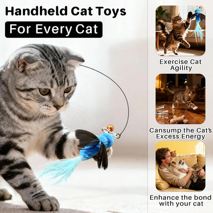 Cat Wand Toy with Feather Insect Head, Interactive Indoor Cat Teaser Wand for Calming Play, Kittens and Adult Cats, Encourages Gentle Play and Relaxing Mood