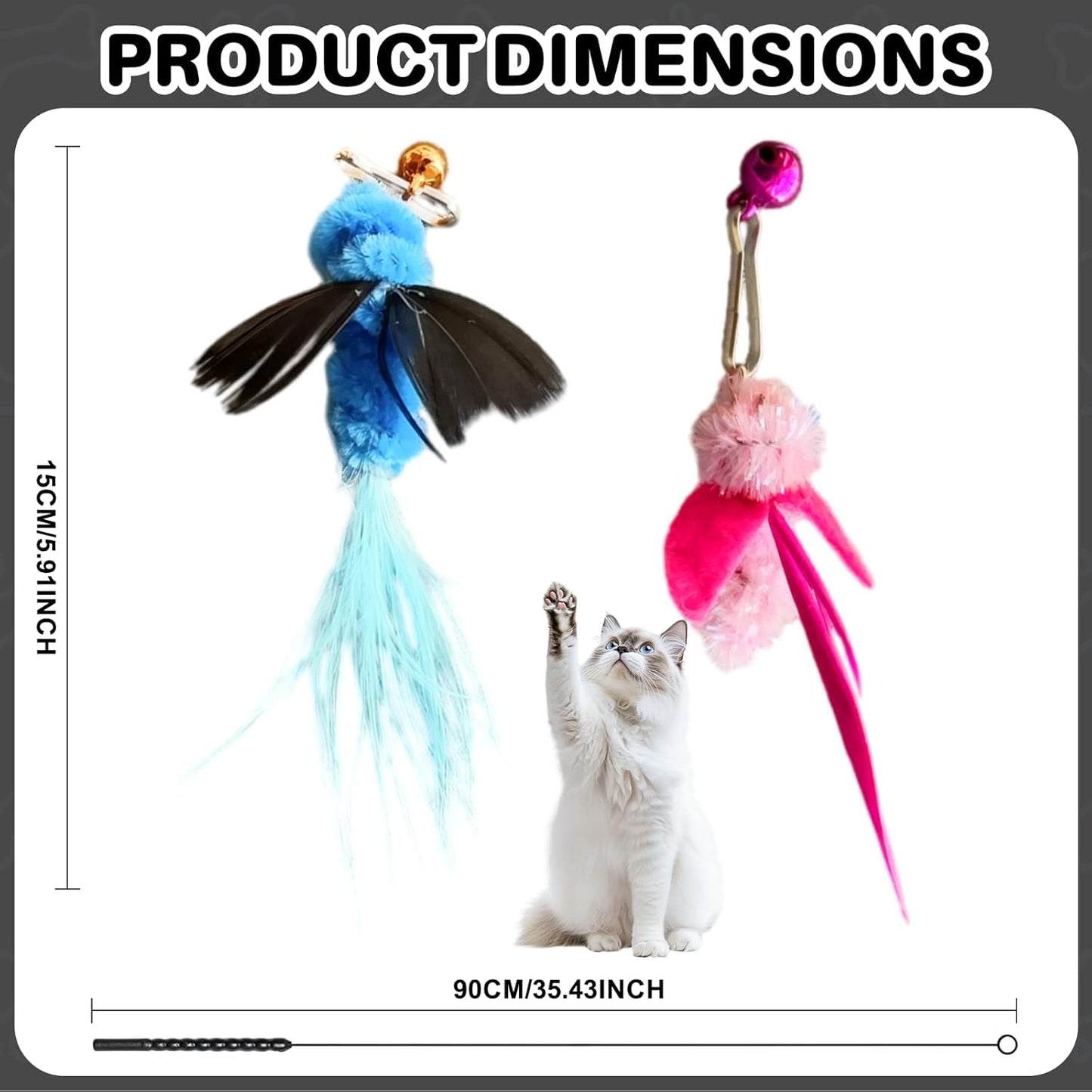 Cat Wand Toy with Feather Insect Head, Interactive Indoor Cat Teaser Wand for Calming Play, Kittens and Adult Cats, Encourages Gentle Play and Relaxing Mood