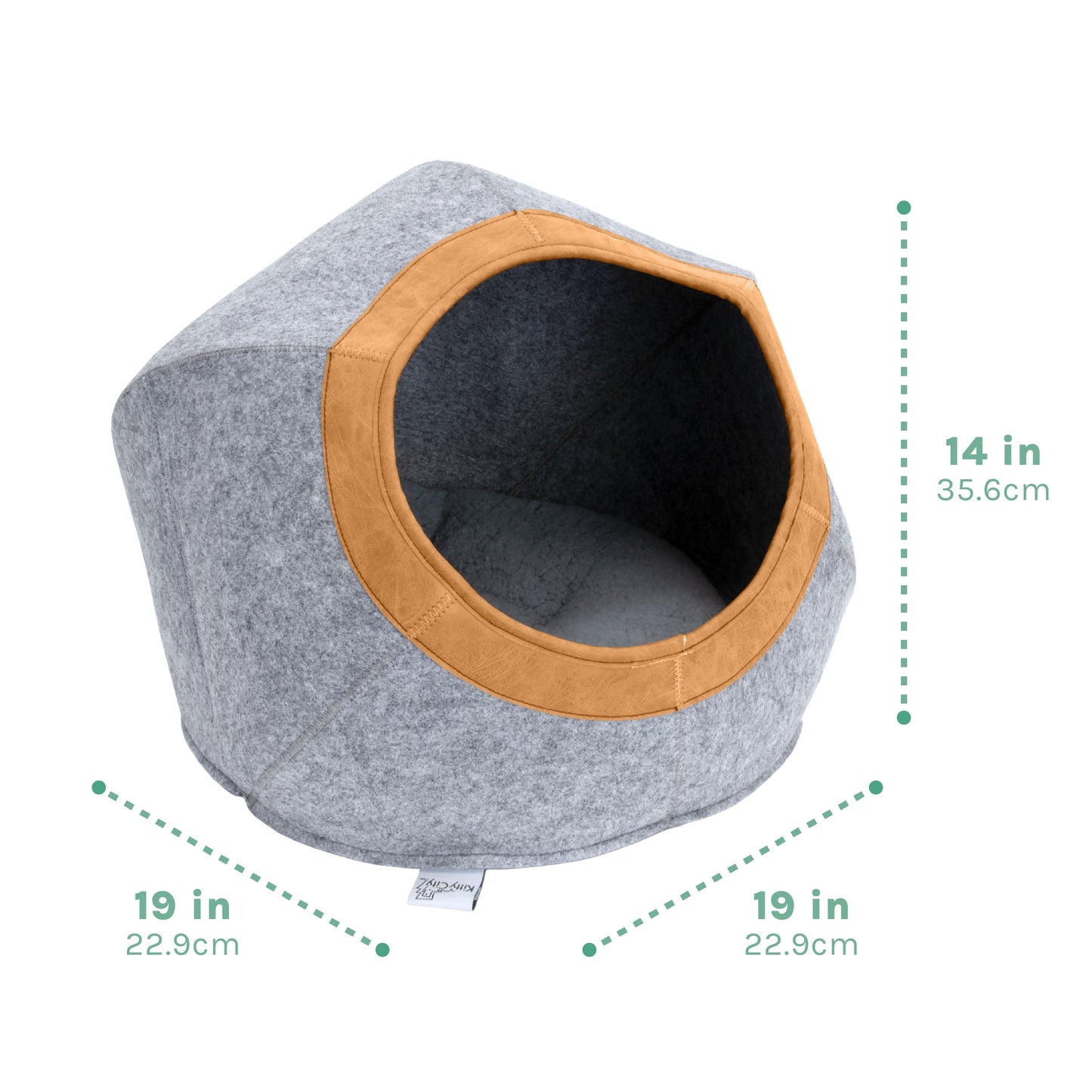 Large Felt Cat Cave with Faux Leather Trim, Washable Cushion, Gray