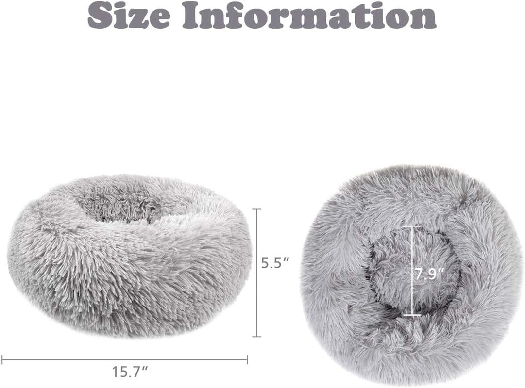 Kitten Puppy Bed Extra Small XS round Dog Cat Beds anti Anxiety Plush Pet Calming Donut Bed with Non-Slip Waterproof Bottom, Washable (15.7", Light Grey)
