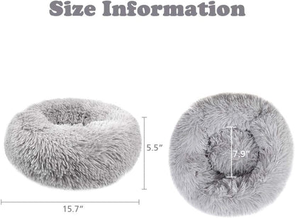 Kitten Puppy Bed Extra Small XS round Dog Cat Beds anti Anxiety Plush Pet Calming Donut Bed with Non-Slip Waterproof Bottom, Washable (15.7", Light Grey)