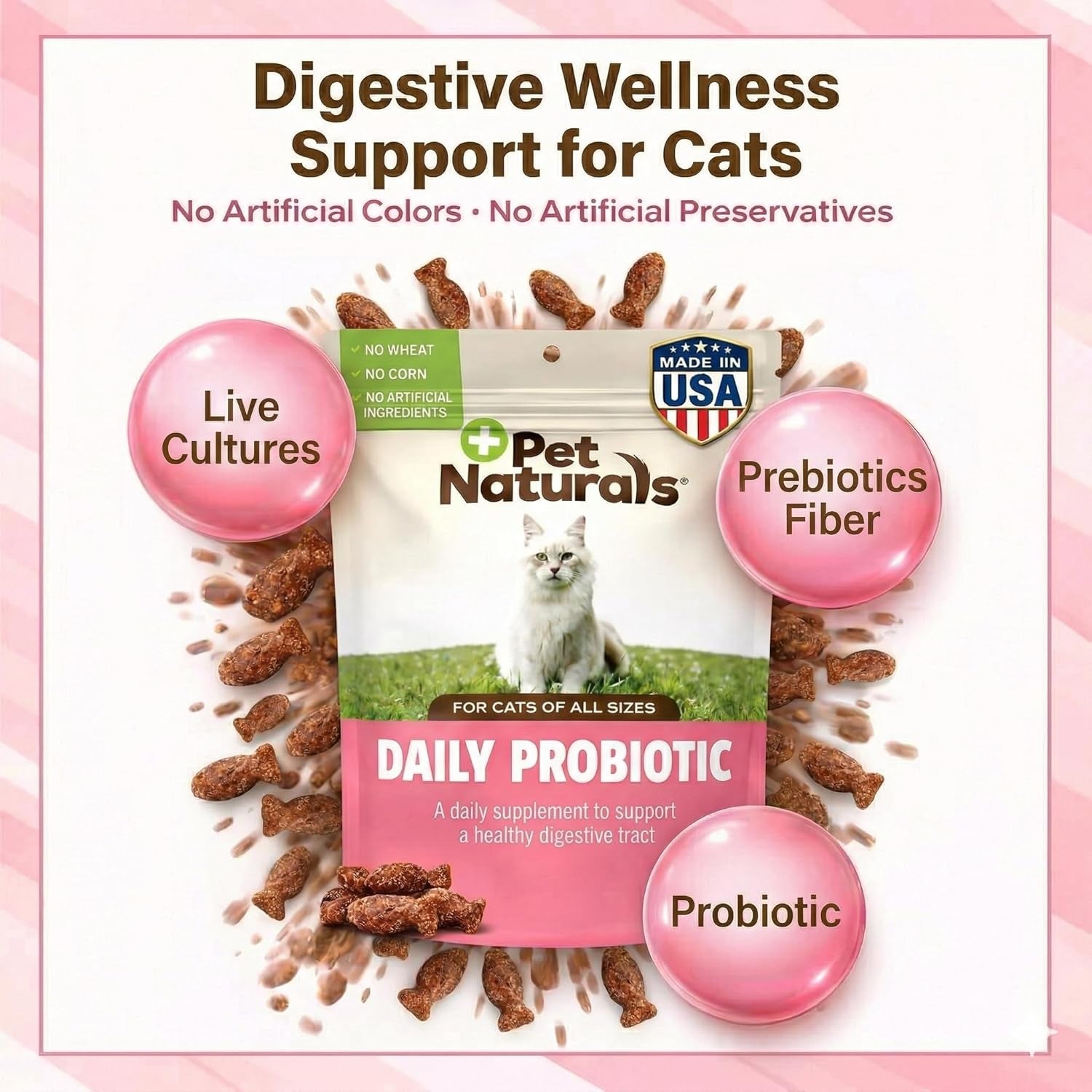 Daily Probiotic Soft Chews for Cats, Digestive and Immune Support Supplement, 100 Million CFU per Chew, Duck, 30 Count
