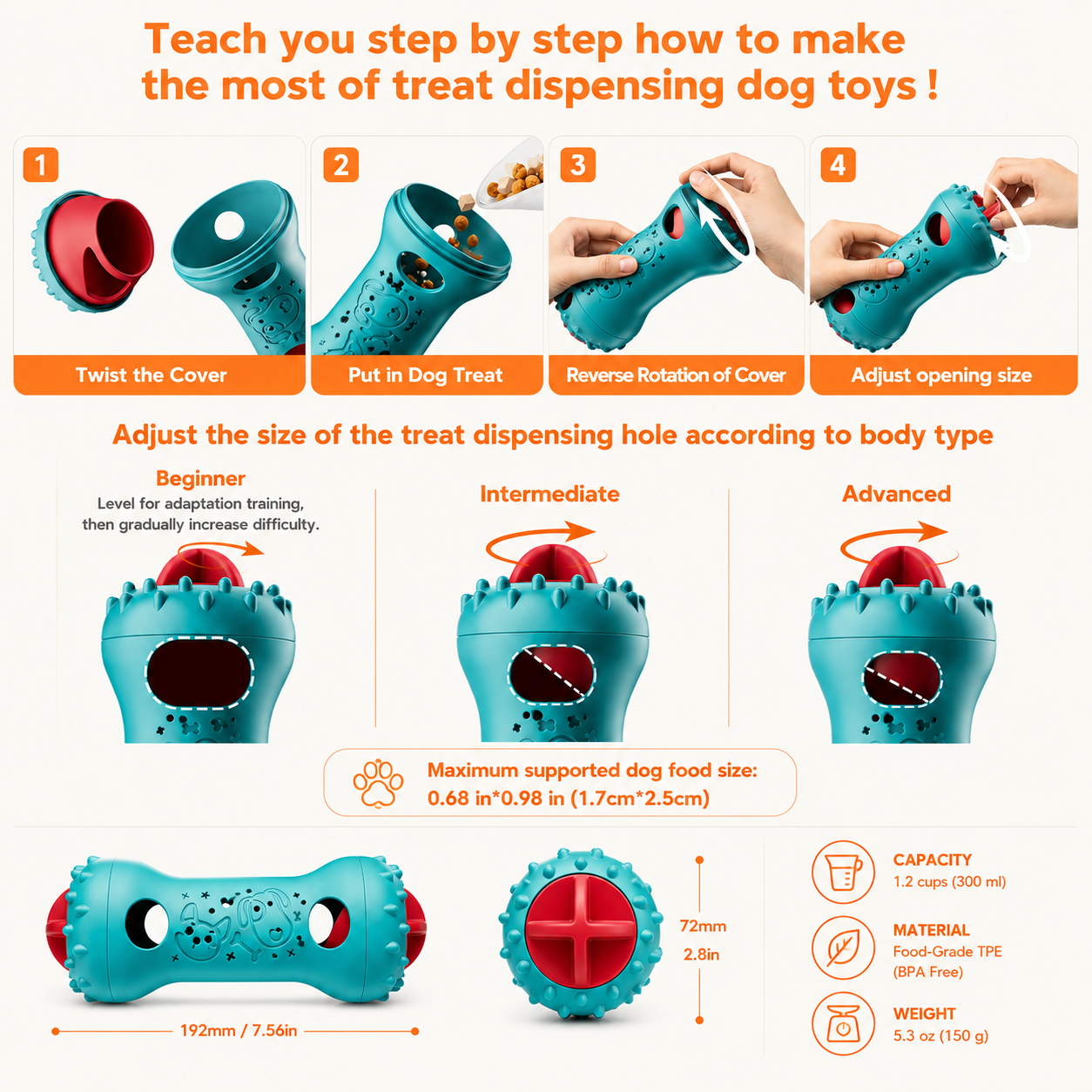 Adjustable Treat Dispensing Dog Toy