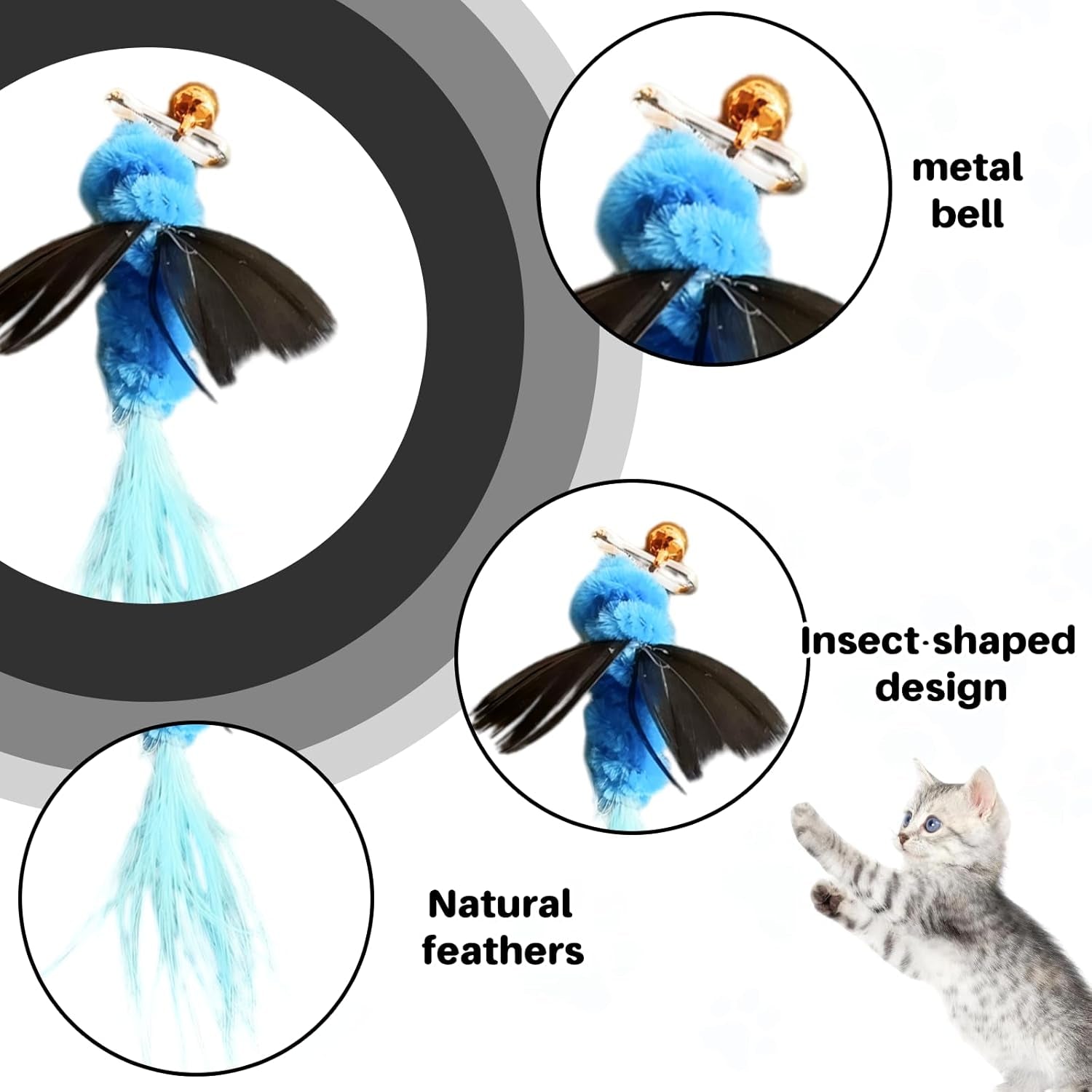 Cat Wand Toy with Feather Insect Head, Interactive Indoor Cat Teaser Wand for Calming Play, Kittens and Adult Cats, Encourages Gentle Play and Relaxing Mood