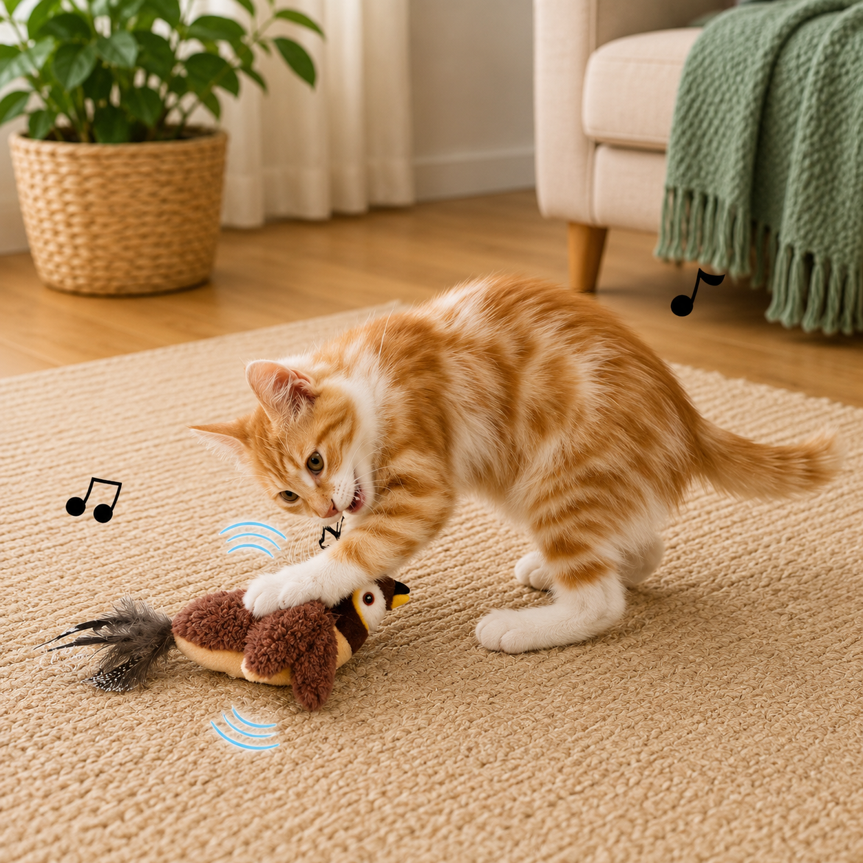 Touch-Activated Catnip Bird Plush Toy