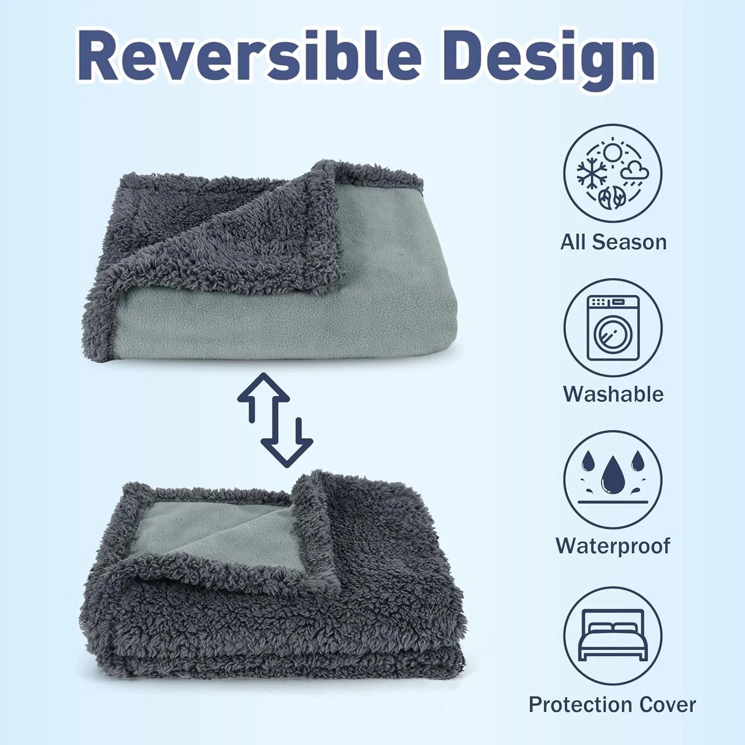 Waterproof Pet Blanket, Pee Urine Proof Dog Blanket Cover for Couch Bed Furniture Protector, Liquid Proof Blanket for Small Medium Dogs, Lt Gray/Dk Gray, 50” X 30”.