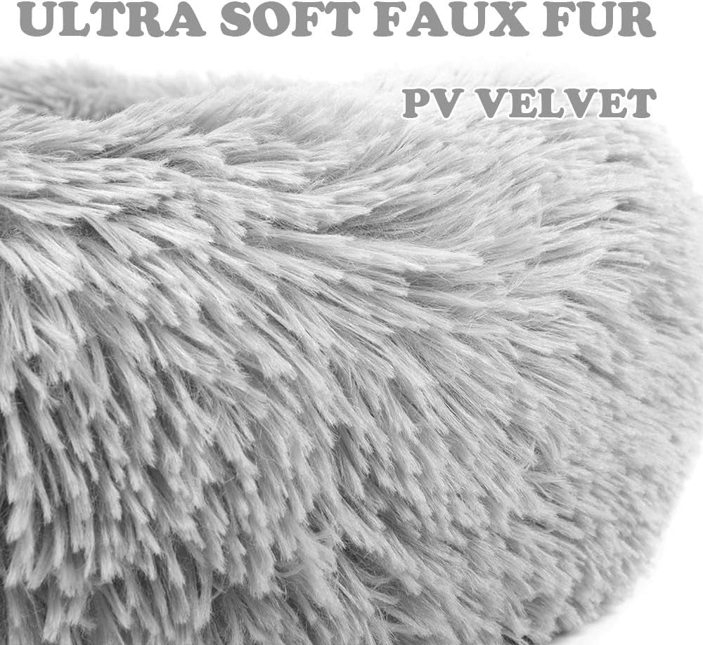 Kitten Puppy Bed Extra Small XS round Dog Cat Beds anti Anxiety Plush Pet Calming Donut Bed with Non-Slip Waterproof Bottom, Washable (15.7", Light Grey)