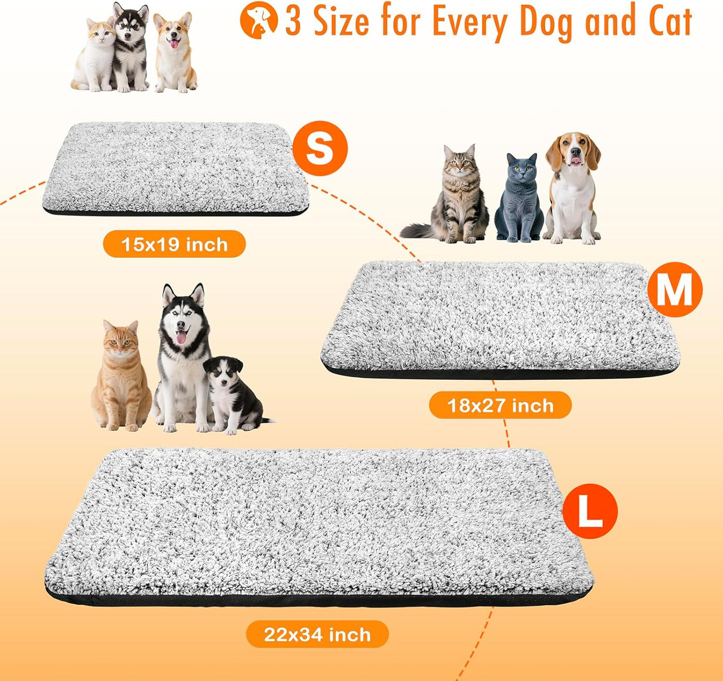 Self Warming Cat Bed, Heated Cat Bed, 2.0 Upgraded Thermal Foil Heating Pad, Plush Self-Heating Pet Mat for Crate, Floor, with Removable Washable Cover, Non-Slip, 15"X19"