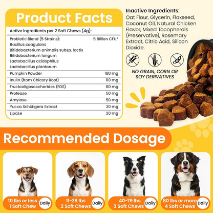 200 Count Probiotic Chew for Dogs-Probiotics Chews for Gut Digestive Health & Itchy Skin Support Relieve Diarrhea Enhance Immunity Breath Freshener with Enzymes Prebiotic Pumpkin-Chicken
