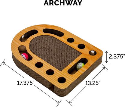 Scratching Pad Ball Track Cat Toy W/ Catnip for Indoor Cats - Archway Busy Box Scratcher - Tan, One Size