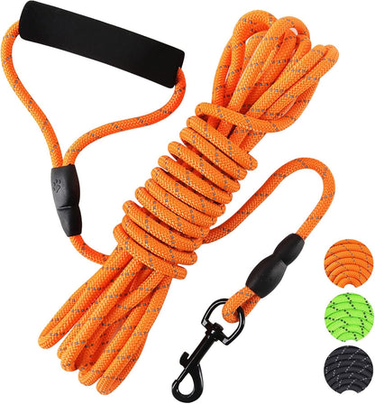 Floating Long Dog Leash, 20Ft Dog Training Leash for outside and Yard, Reflective Long Line Lead with Soft Handle for Beach and Swimming (Orange)