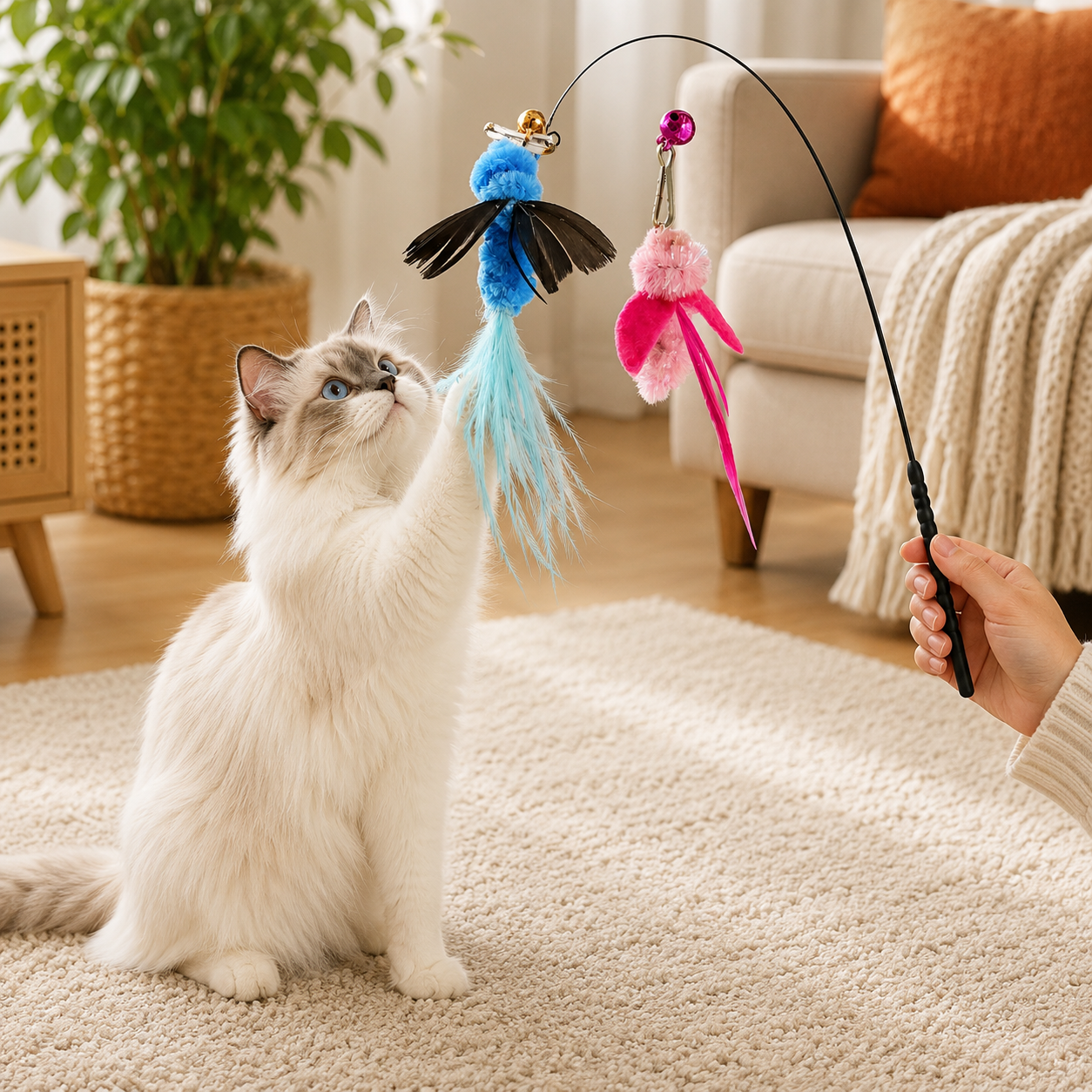 Feather Wand Teaser Cat Toy