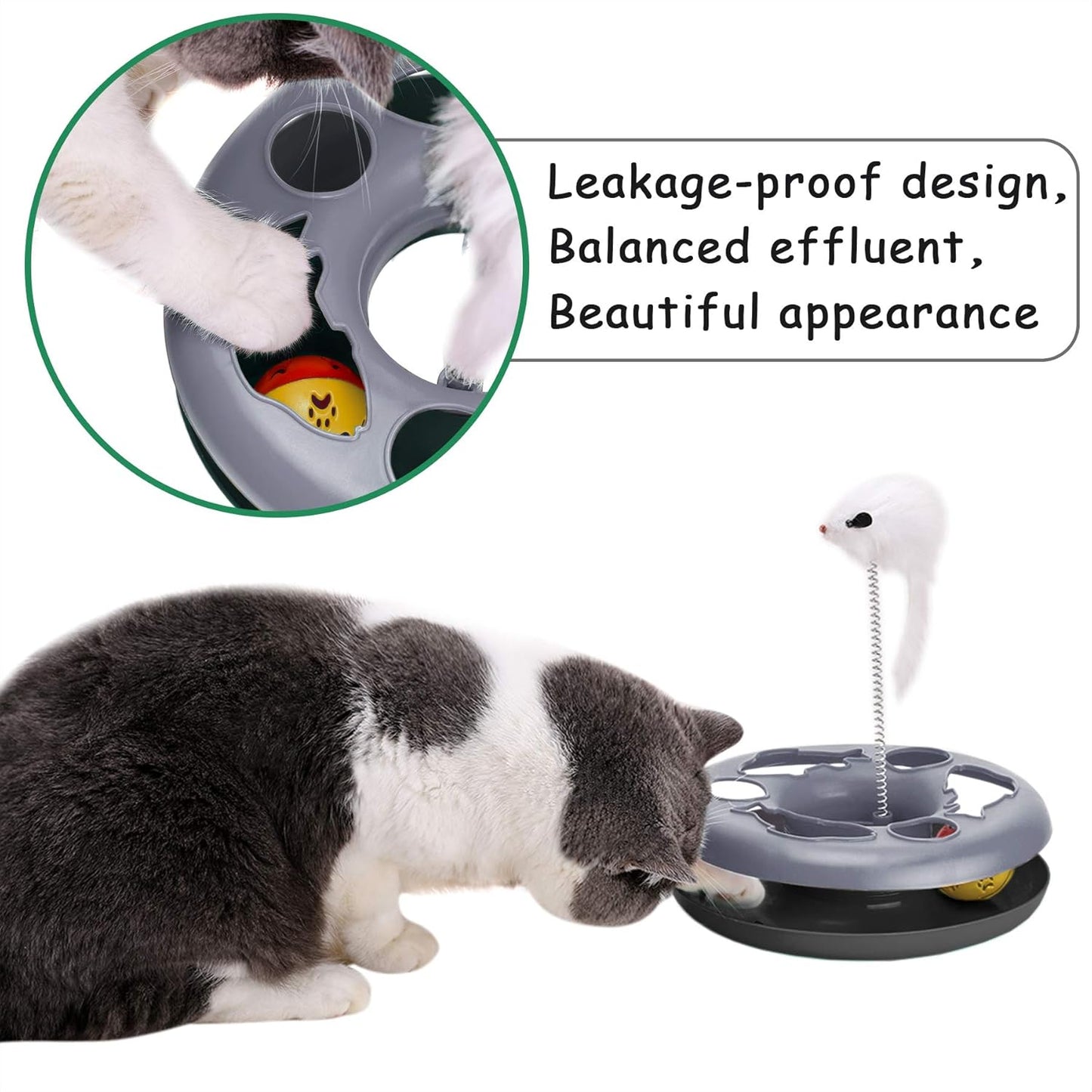 Cat Toys, Cat Toys for Indoor Cats,Interactive Kitten Toys Roller Tracks with Catnip Spring Pet Toy with Exercise Balls Teaser Mouse (Soft Grey)