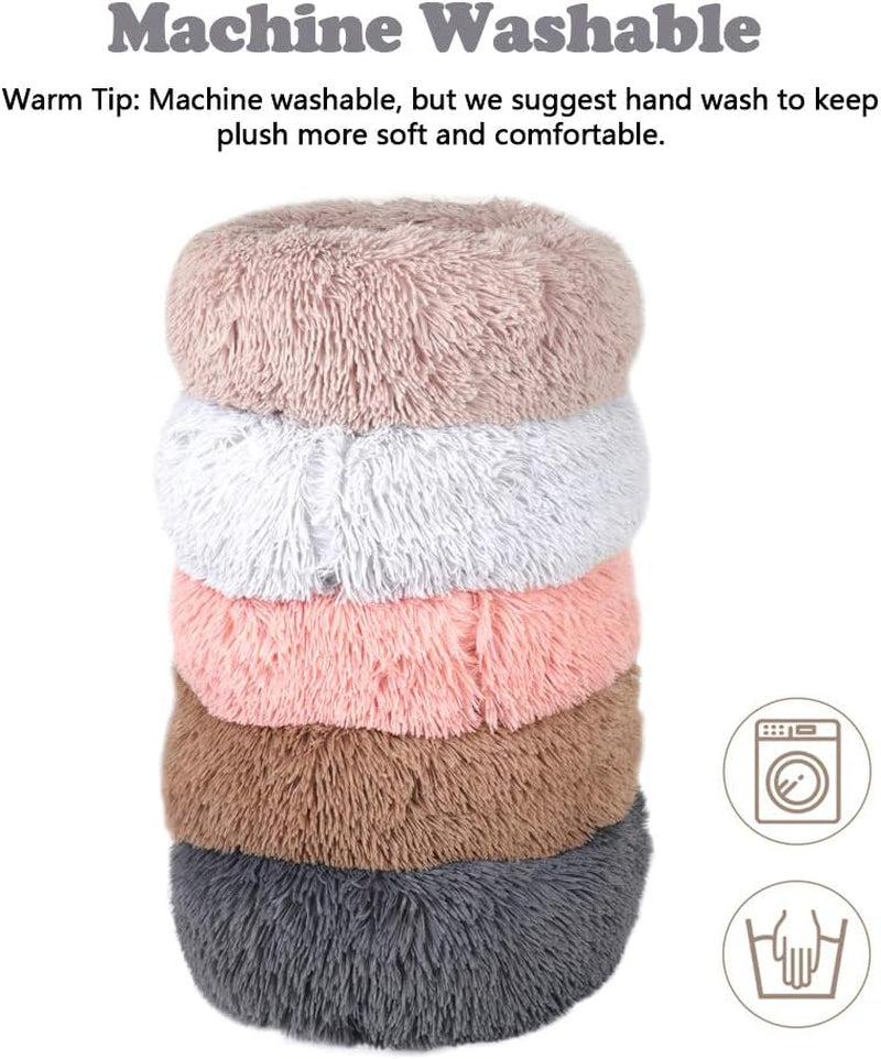 Kitten Puppy Bed Extra Small XS round Dog Cat Beds anti Anxiety Plush Pet Calming Donut Bed with Non-Slip Waterproof Bottom, Washable (15.7", Light Grey)