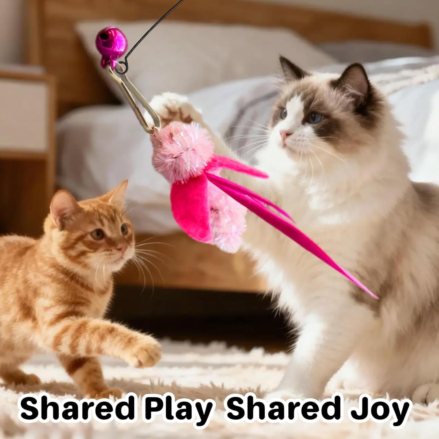 Cat Wand Toy with Feather Insect Head, Interactive Indoor Cat Teaser Wand for Calming Play, Kittens and Adult Cats, Encourages Gentle Play and Relaxing Mood