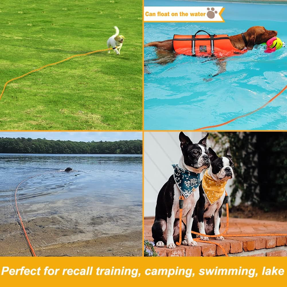 Floating Long Dog Leash, 20Ft Dog Training Leash for outside and Yard, Reflective Long Line Lead with Soft Handle for Beach and Swimming (Orange)