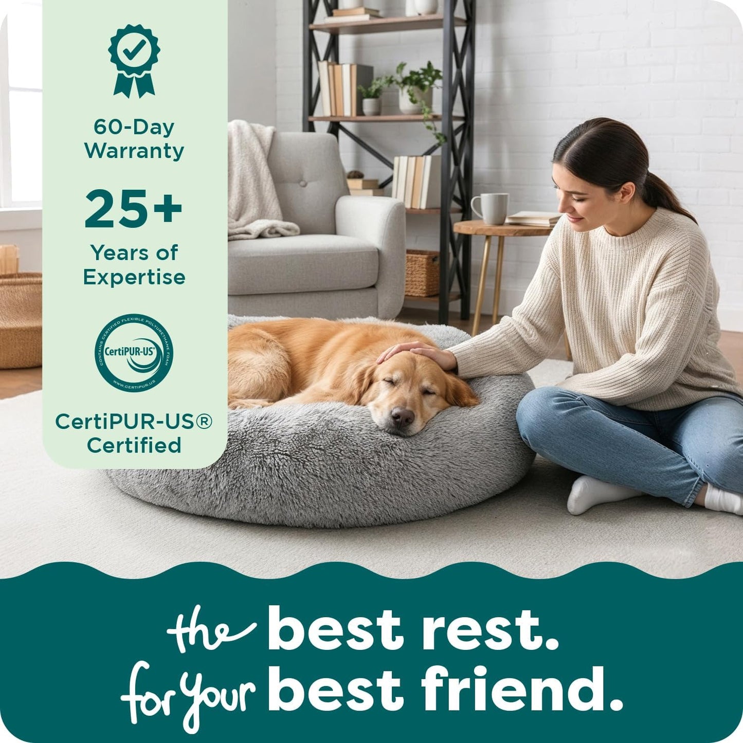 45" Calming Donut Dog Bed for Large Dogs, round Plush Donut Design with Soft Filling for Snuggling Comfort, Removable Washable Cover, Jumbo XL, Shaggy Faux Fur, Gray