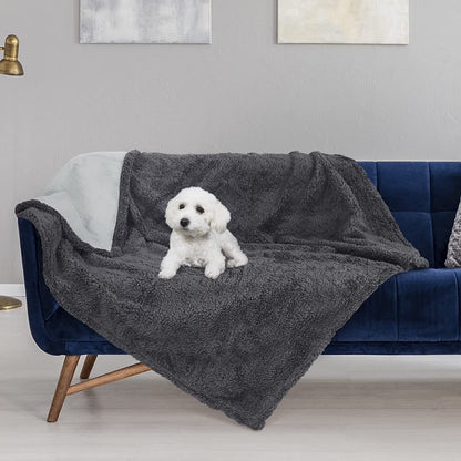 Waterproof Pet Blanket, Pee Urine Proof Dog Blanket Cover for Couch Bed Furniture Protector, Liquid Proof Blanket for Small Medium Dogs, Lt Gray/Dk Gray, 50” X 30”.