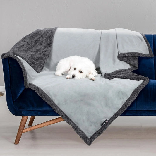 Waterproof Pet Blanket, Pee Urine Proof Dog Blanket Cover for Couch Bed Furniture Protector, Liquid Proof Blanket for Small Medium Dogs, Lt Gray/Dk Gray, 50” X 30”.