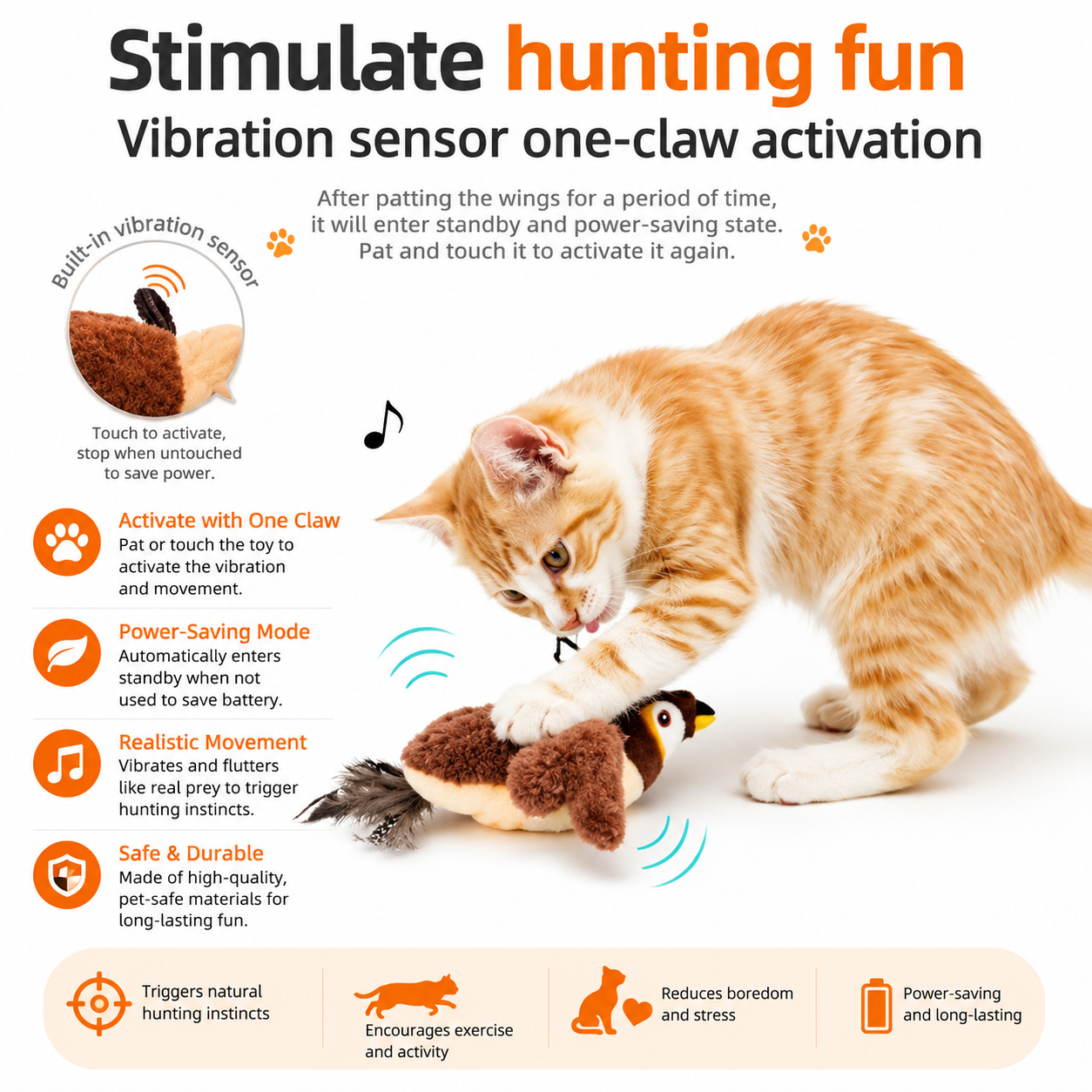 Touch-Activated Catnip Bird Plush Toy