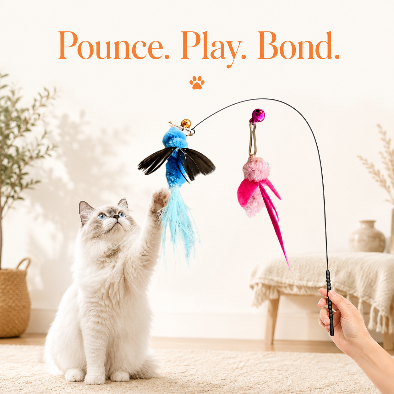 Feather Wand Teaser Cat Toy