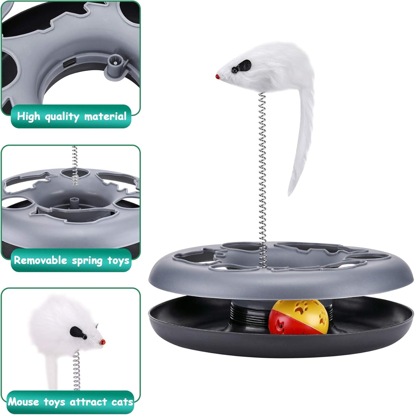 Cat Toys, Cat Toys for Indoor Cats,Interactive Kitten Toys Roller Tracks with Catnip Spring Pet Toy with Exercise Balls Teaser Mouse (Soft Grey)